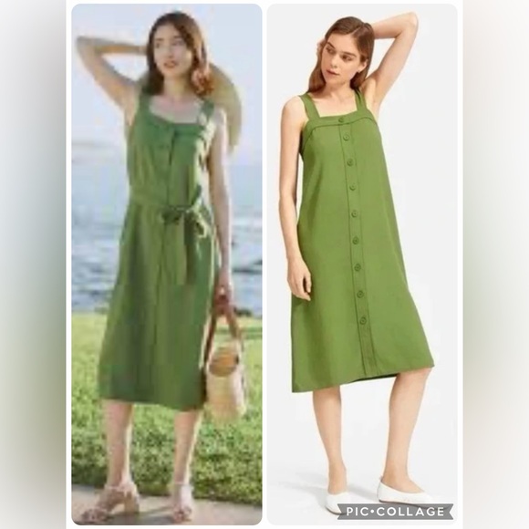 NWT Everlane Green Japanese Goweave Midi Button Front Picnic Dress Size 2